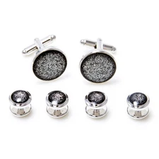 MRCUFF Black Diamond Dust Tuxedo Cufflinks & Studs Set in a Fancy Gift Box 