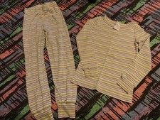 Girls Lands' End Purple Green Striped Long John Pajama Set - SZ 6