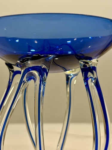 Vintage Mid Century Poland Cobalt Blue Glass Jellyfish Trinket Dish Art Glass 7” - Picture 6 of 10