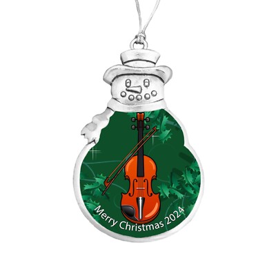 Violin Orchestra Music Instrument Silver Snowman Christmas Ornament 2024 Gift