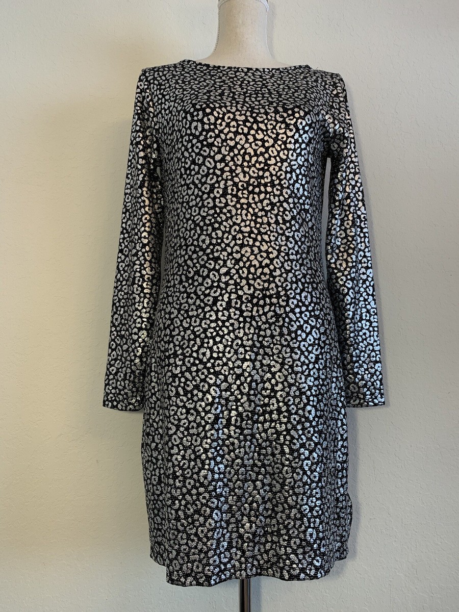 silver leopard print dress Jersey Empire Line Dress in Black/silver Leopard Print