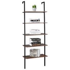 71" Tall 5-Shelf Wood Modern Ladder Bookcase Open Wall Mount Ladder Bookshelf