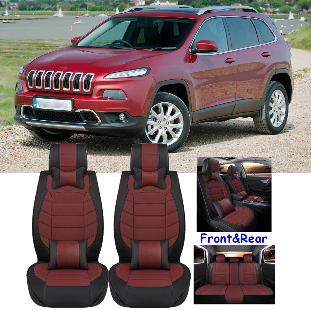 Car Seat Cover 5-Seater Front Rear Full Set Cushion PU Leather For Jeep Cherokee