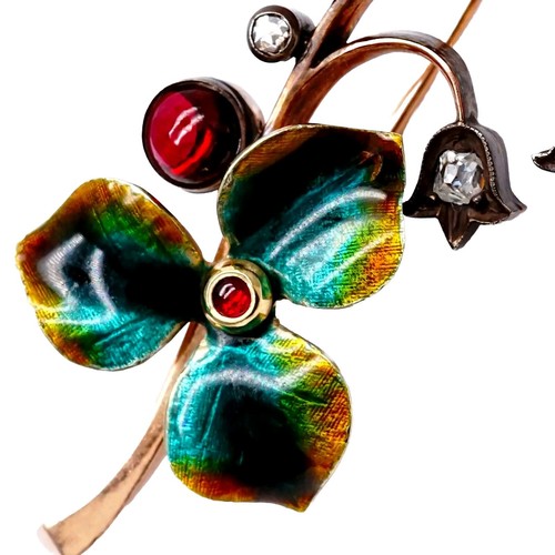 Broche prendedor flor lirio del valle diamante oro 14K victoriano imperial joyería - Imagen 3 de 24