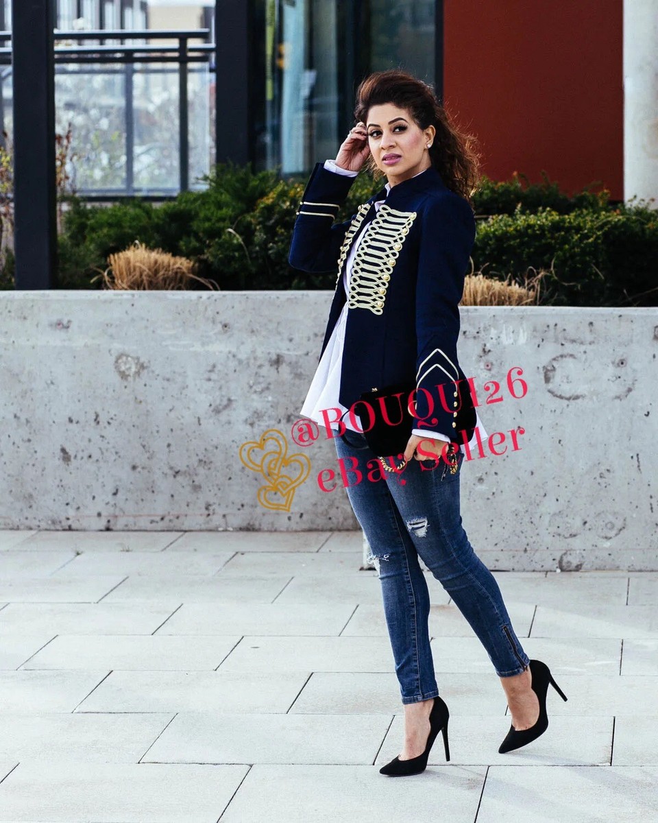 ZARA NWT NAVY BLUE MILITARY BLAZER GOLD EMBROIDERY BUTTONS JACKET