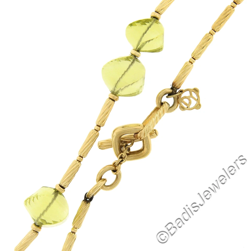 Collar Largo 44" David Yurman Oro 18k Limón Cuarzo Cuentas Estación Eslabón Texturizado Foto 4 de 4
