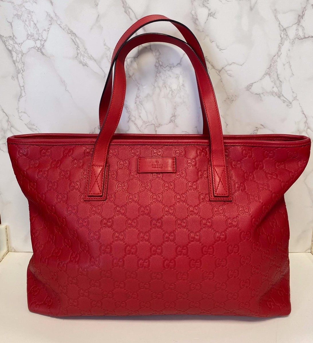 Authentic GUCCI Red Leather Zip Top Tote Shoulder Bag | eBay