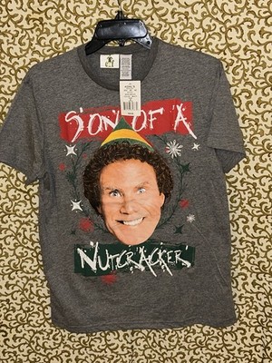 New Elf Son Of A Nutcracker Christmas Grey Short Sleeve Graphic T-Shirt M