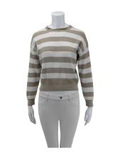 Brunello Cucinelli Taupe and Cream Striped Ri...