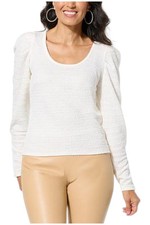 Christian Siriano Women's Tweed Knit Sweater Top Ivory