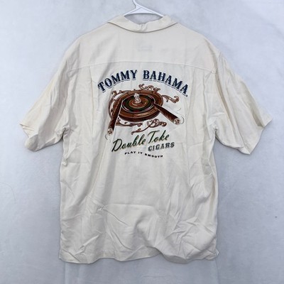 Tommy Bahama Shirt Mens L Cream Cigar Roulette Double Take Embroidered