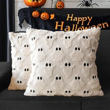Halloween Pillow Covers 18x18 Set Of 2 Beige Ghost Farmhouse Home Decor