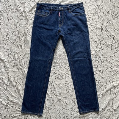 Dsquared2 Men's Jeans Slim Fit Size 48 W33 Back Cinch Strap Blue Denim Vintage