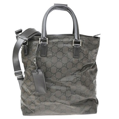 GUCCI Logo GG Pattern 2Way Hand Bag Nylon Leather Brown SHW Italy 02YJ172