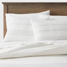 Twin/Twin Extra Long Cotton Woven Stripe Duvet Cover  Sham Set White/Light