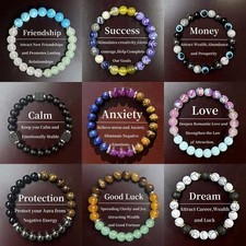 Natural Gemstone Bead Bracelet Healing Money Gem Stone Prosperity Abundance