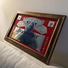 Vintage Budweiser Mirror Bar Sign Wood Frame - King of Beers - 12.5x17.5”