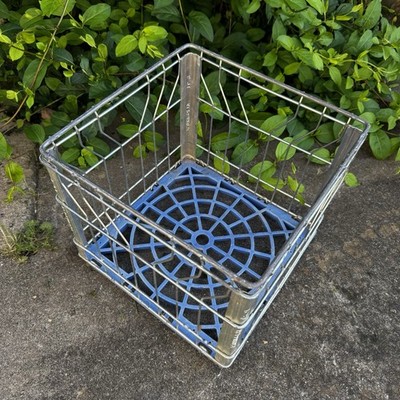 Vintage Alpenrose Dairy Metal Milk Crate Blue Insert Galvanized