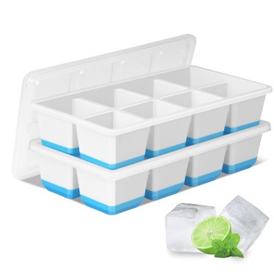 Large Ice Cube Trays 2 Pack, Silicone Easy-Release and Flexible Ice Cube Molds w