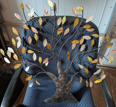 Large Metal Tree Sculpture Gold Silver Leaves,Which  Are Shells.