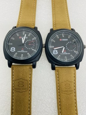 Lot Of 2 CURREN BEIGE LEATHER BLACK CHRONOMETER WATCHES! #M8139