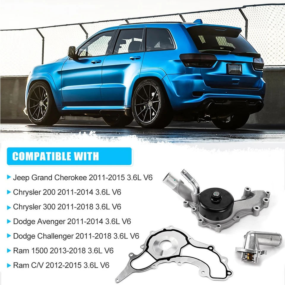 Kit de bomba de agua y conjunto de correa tensora para Chrysler Jeep Dodge Ram VW 3,6 L EE. UU. Foto 2 de 4