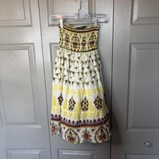 Y2K Bohemian Strapless Tiered Mini Dress Smocked Floral Paisley Size S Raviya