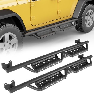 STEEL NERF BAR SIDE STEP OFF ROAD FOR JEEP WRANGLER 2007-2018 JK JKU 4 DR BLACK