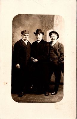 #ad Postcard Real Photo RPPC Group of Older Men with Mustaches Muskegon Michigan $9.99