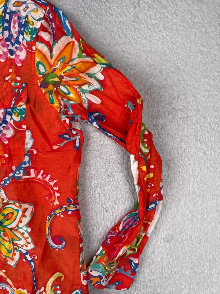 Camisa Lauren Ralph Lauren Mujer Grande Roja Floral Mezcla Seda Mangas Largas Abotonada Foto 2 de 4