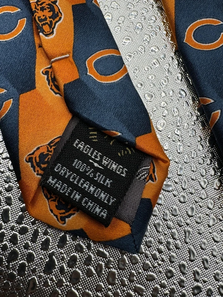 Chicago Bears Tie Mens Navy Orange NFL Football Silk All Over Print Necktie - Image 3 of 4