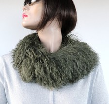 Pelz Schal Tibetlamm Boa Loop Fell Kragen Mantel Besatz Lammfell Winter Grün
