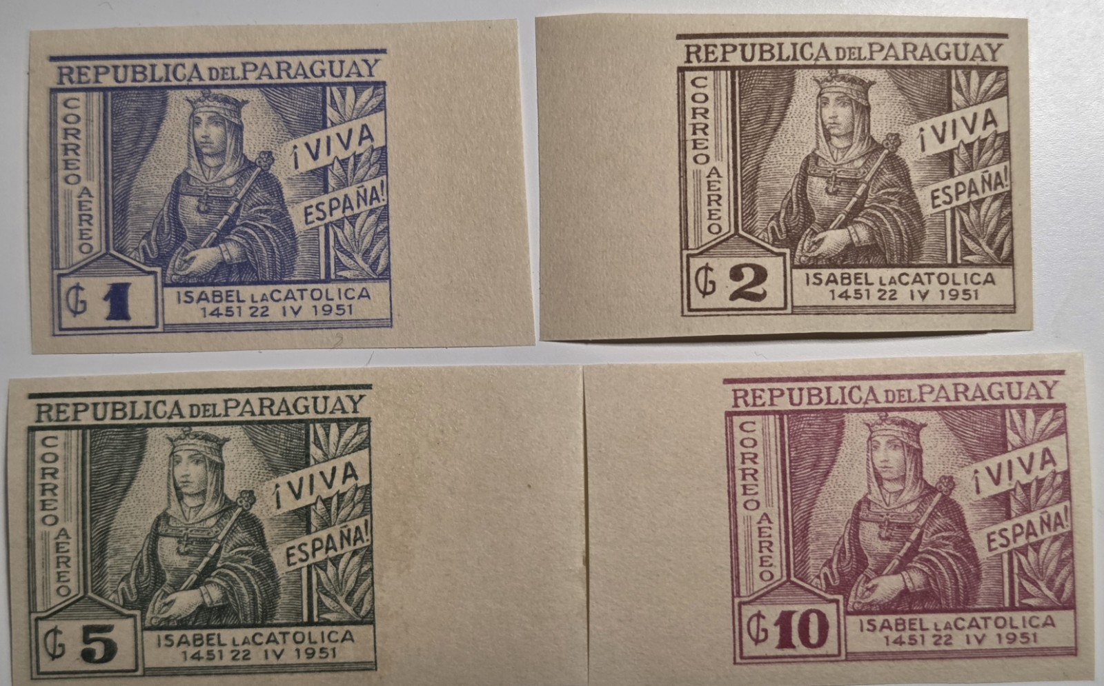 Paraguay 1951 Isabella Queen Imperfect Set MNH.