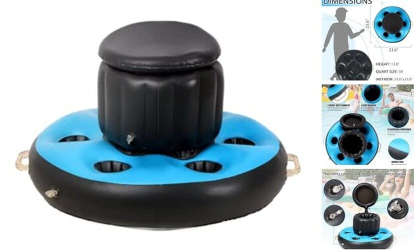 Inflatable Floating Cooler for Pools with 6 Built in Cup Holders Inflatable
