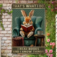 Novelty Tin Metal Signs Home Décor, Rabbit Vintage Book Love Book Reading Book P