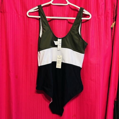 #8602 CUPSHE WOMENS ONE PIECE BATHING SUIT GREEN BLACK WHITE SIZE XL - Picture 4 of 5