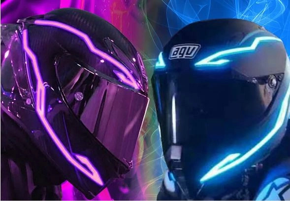 Stickers LED bleus pour casque moto avec batterie rechargeable intégrée
