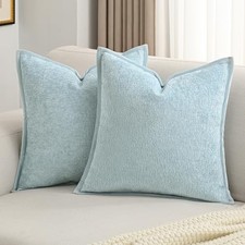 Set of 2 Light Blue Chenille Throw Pillow Covers 18x18 Inch