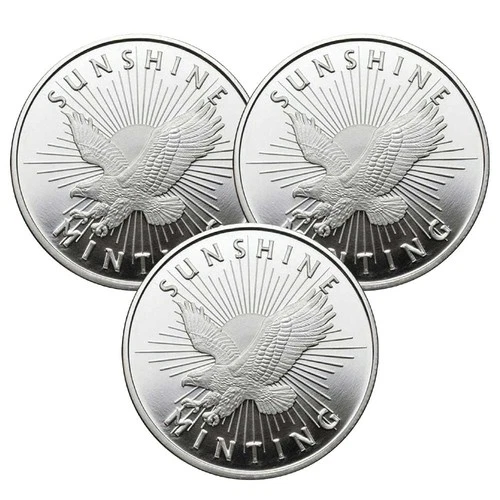 Lot of 3 - 1 Troy oz Sunshine Minting .999 Fine Silver Round Mint Mark SI