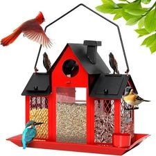 Solar Bird Feeders House Outdoors Hanging 7LBS Large Capacity Metal Wild Birds