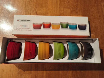 Le Creuset Steinzeug Regenbogen 6er Set 3,5oz Mini Auflaufförmchen wie NEU OVP!