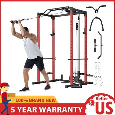 Power Cage Power Rack 1200LBS with Pulley System ,J-Hooks, Dip Bar for Home Gym