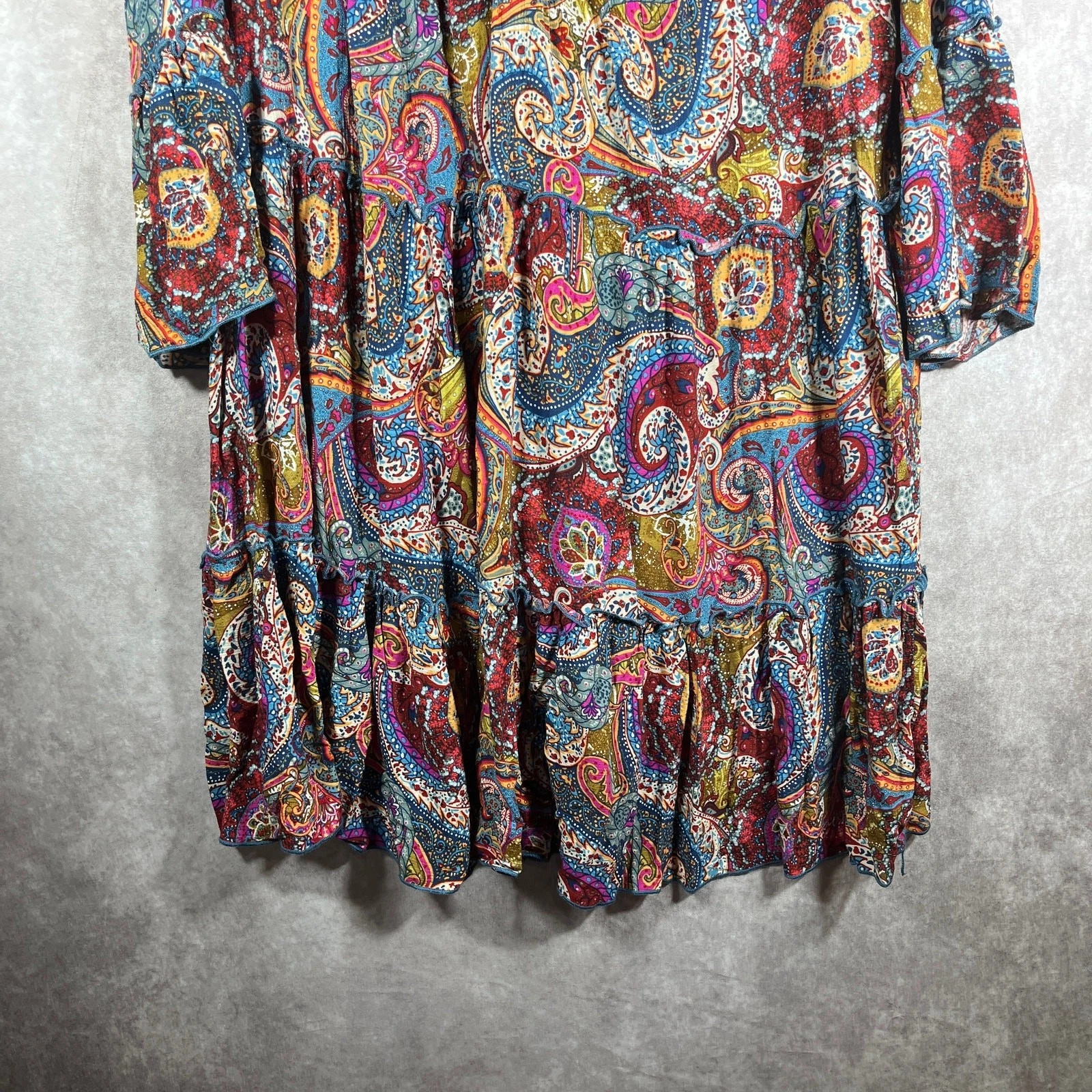 VETEMENTS Camille & Co. Abito donna XL multicolore paisley a strati maniche a campana boho hippie