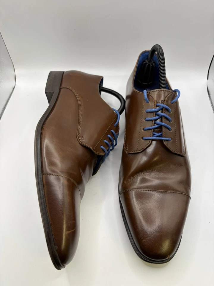 Azzaro homme cuir marron cap toe lacets bleus uni EU 43 - Photo 3/4