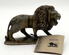 Vintage Signed Hand Carved Stone Lion Figurine Zimbabwe Africa 8" Long Mbare
