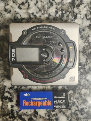Sharp MD-MS702 Portable MiniDisc MD Recorder Player Untested w/ OEM Battery