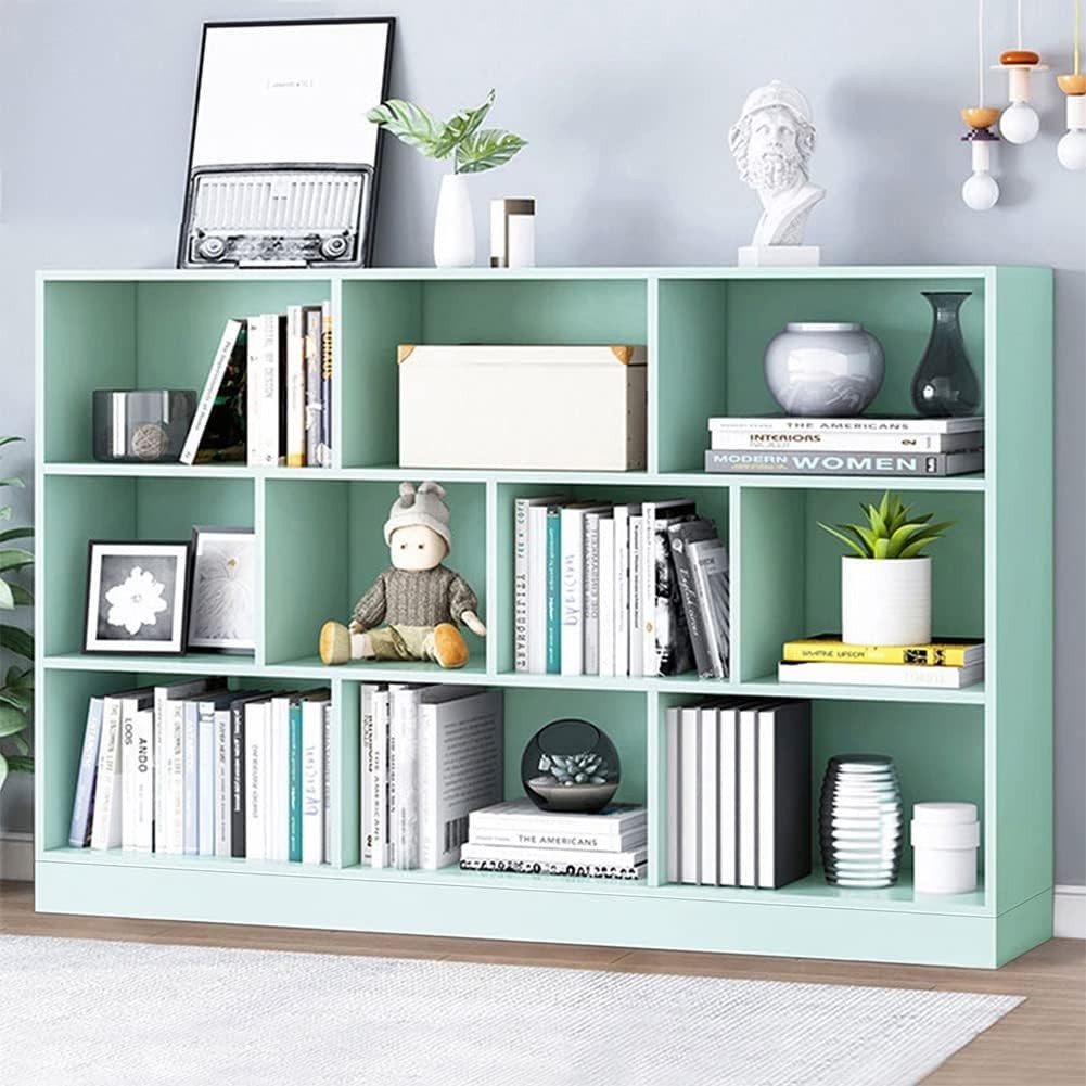 Open Shelf Low Bookcase Wooden 3-Tier Floor Standing Display Cabinet Organizer