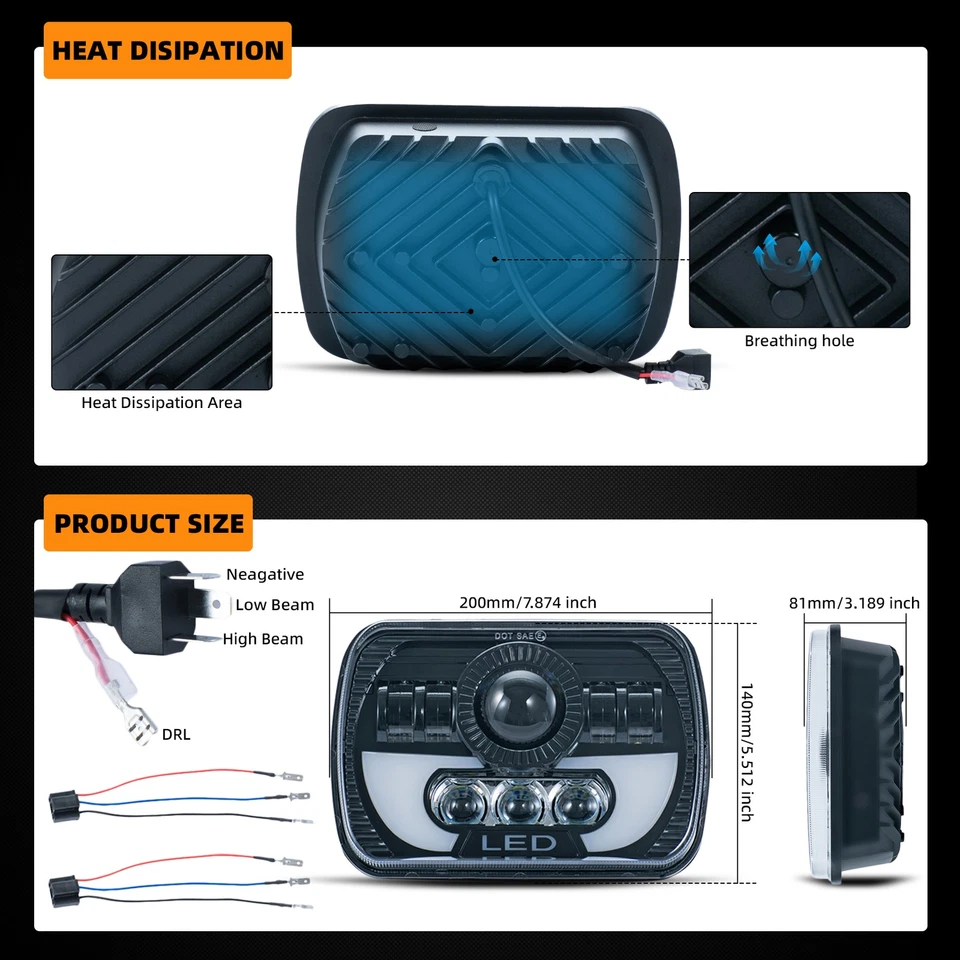 Par de bombillas halógenas H4 faros de metal faros de lente de vidrio estilo stock 7X6 Foto 4 de 4