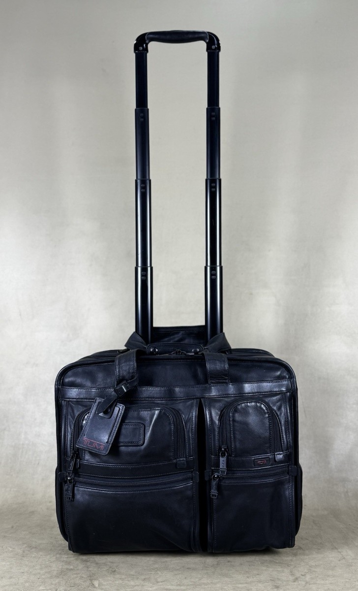 Preowned TUMI Alpha Black 17”Leather Expandable Laptop Briefcase
