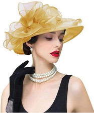 Wide Brim Organza Fascinator Hat Women Church Bridal Tea Party Wedding Dress